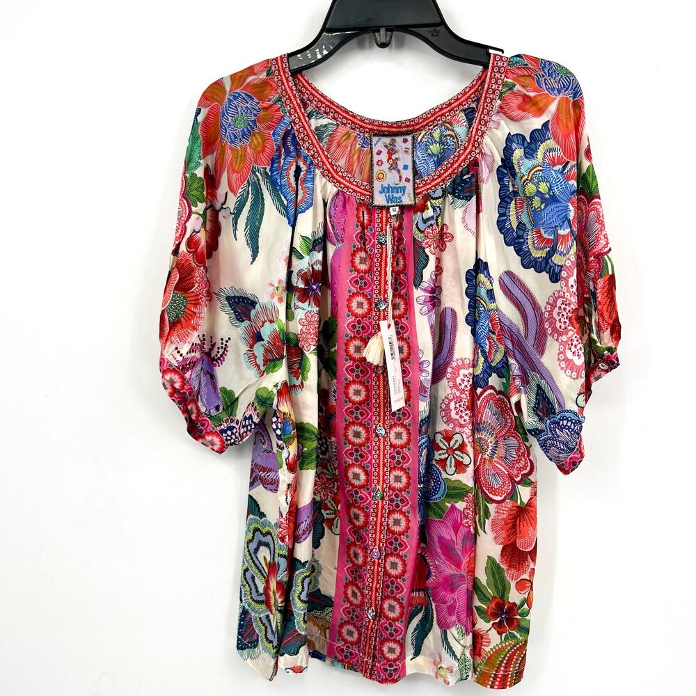 JOHNNY WAS Women's Avah Silk Blouse Medium Kallie Floral Button Down NWT - Picture 4 of 11